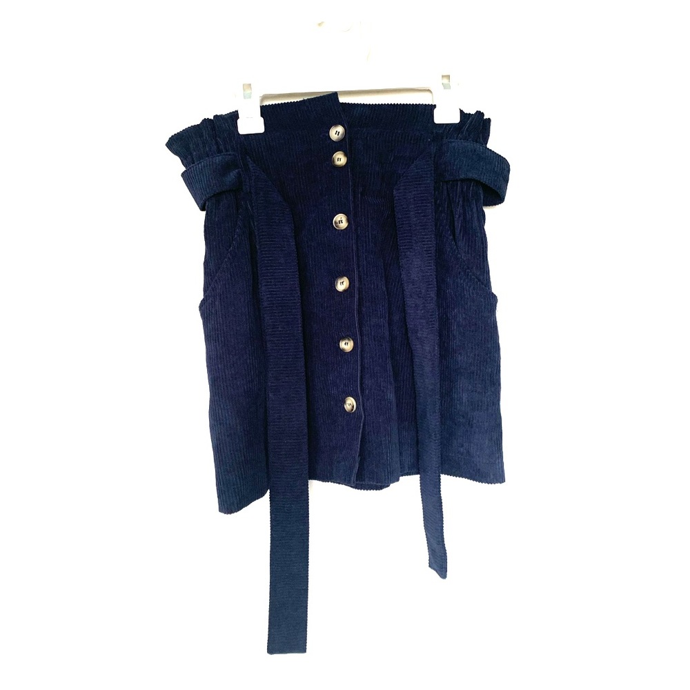 Dark Blue Felt Button Up Skirt with Felt Belt